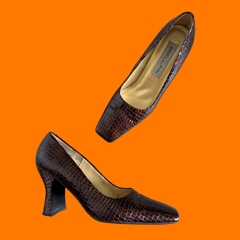 90's vintage brown patent leather chunky heels US Size 8.5